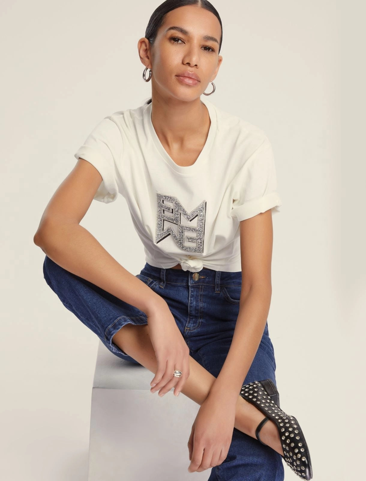 Jeans "Ibisco" in Denim blu medio di Cotone Stretch