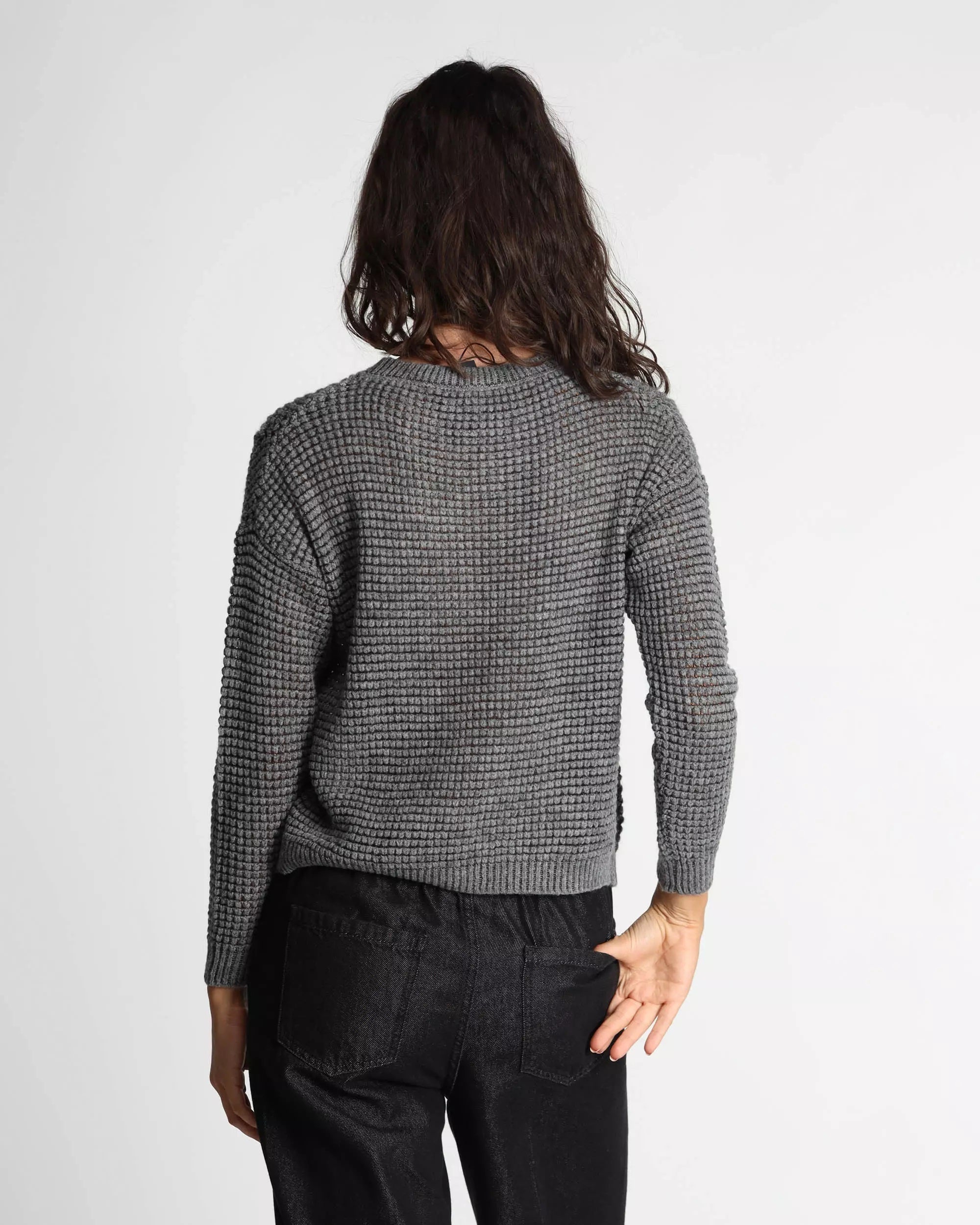 Maglia "Lesena" grigio / nero in misto lana con lurex e motivo fantasia