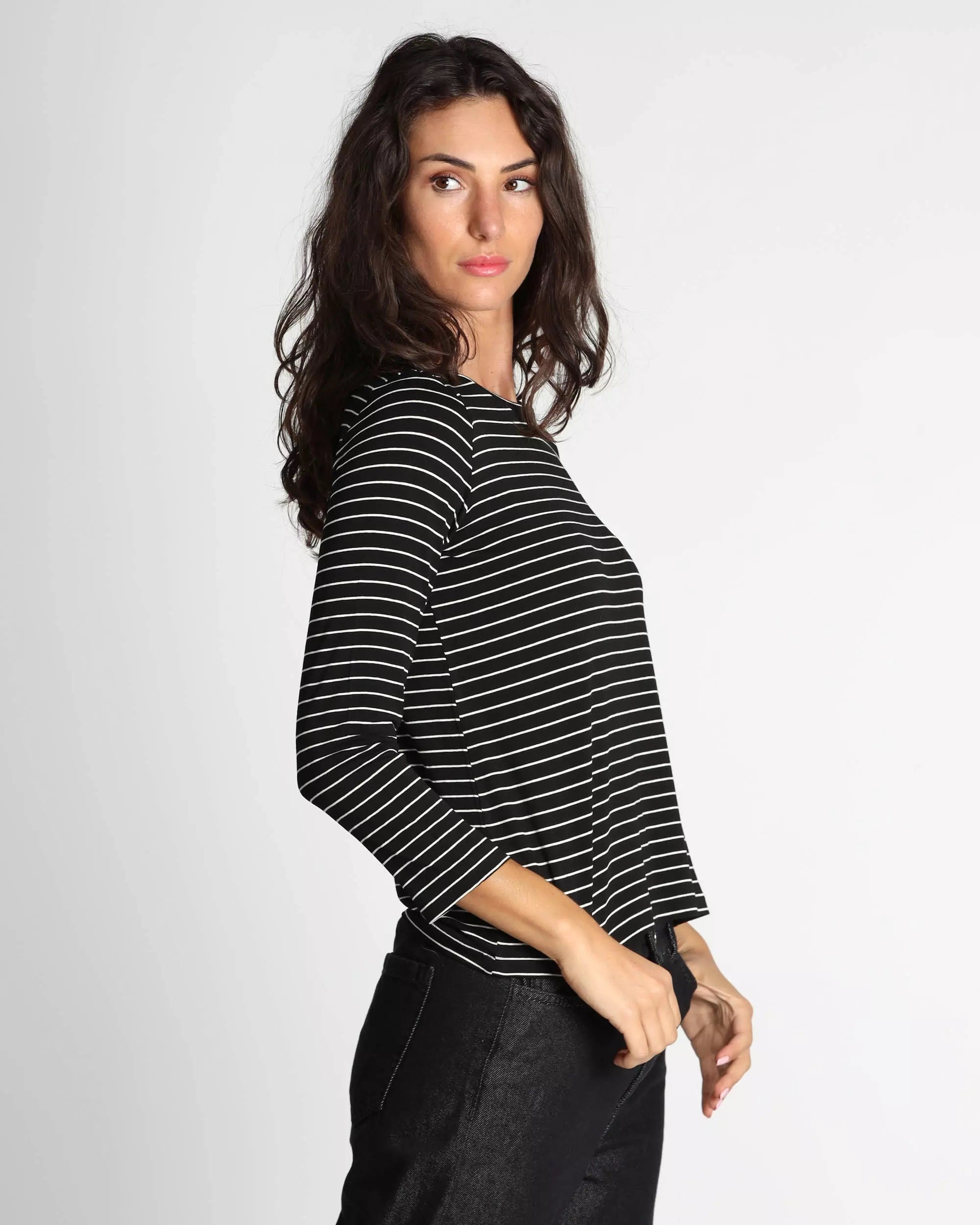 Maglia "Polpo" marinère nera a manica lunga in jersey di cotone stretch