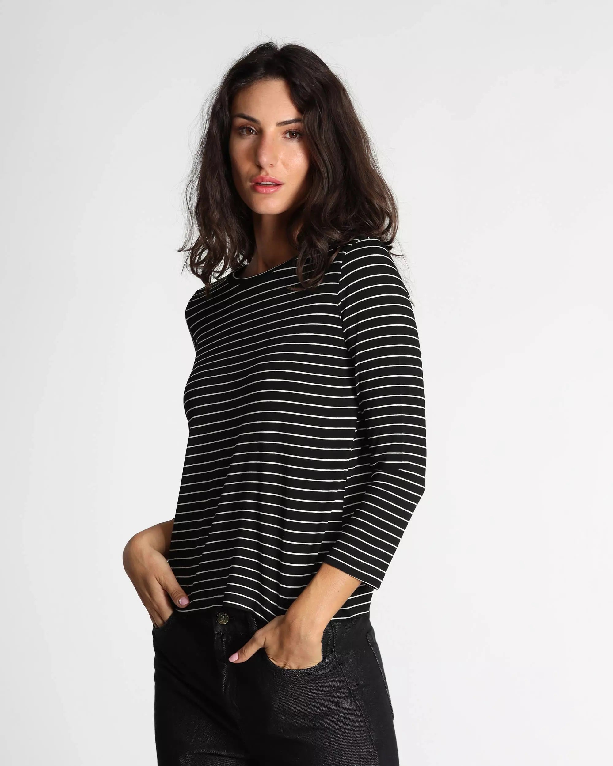Maglia "Polpo" marinère nera a manica lunga in jersey di cotone stretch