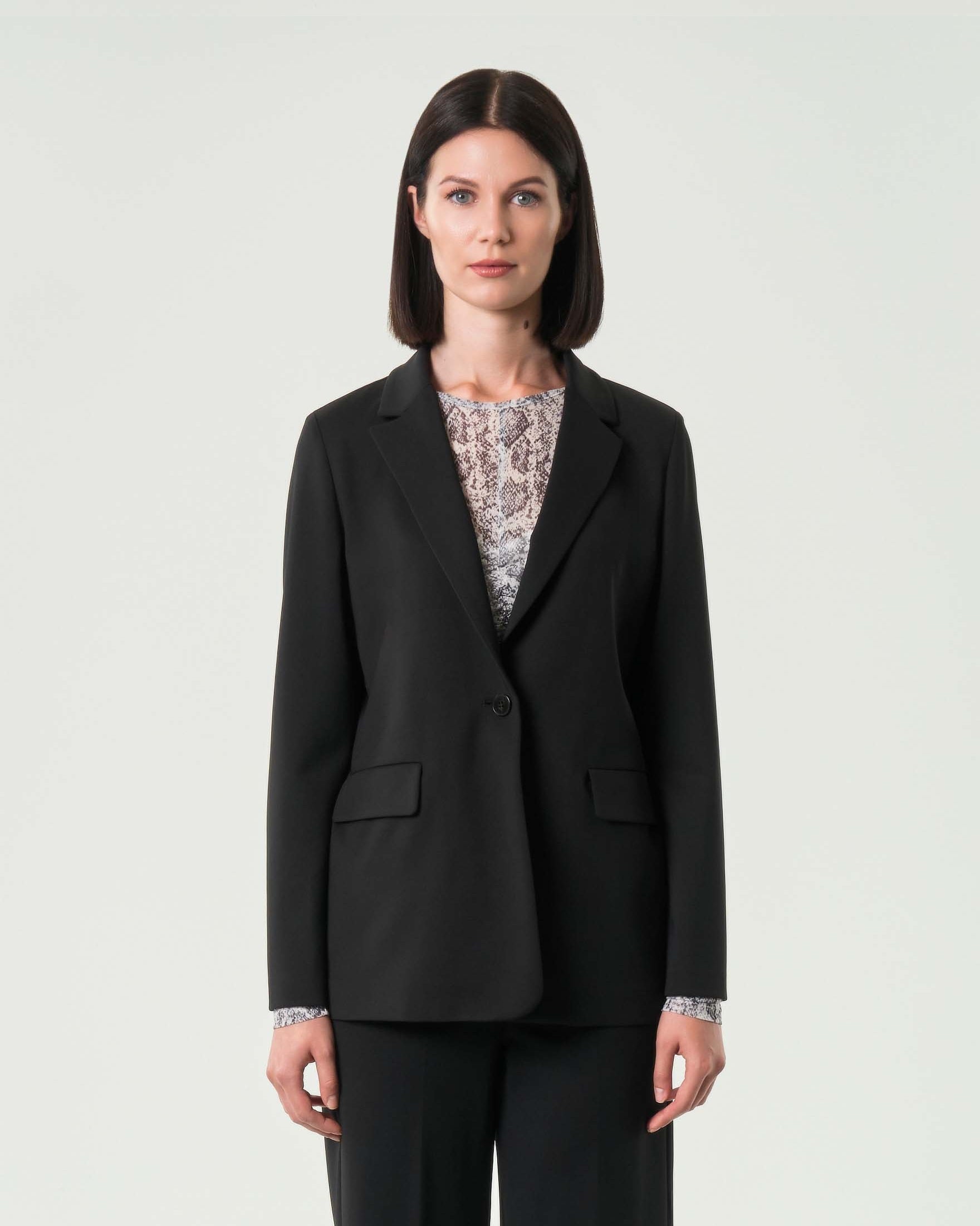 Giacca "Reims1" Nera in Interlock Stretch con Collo Revers