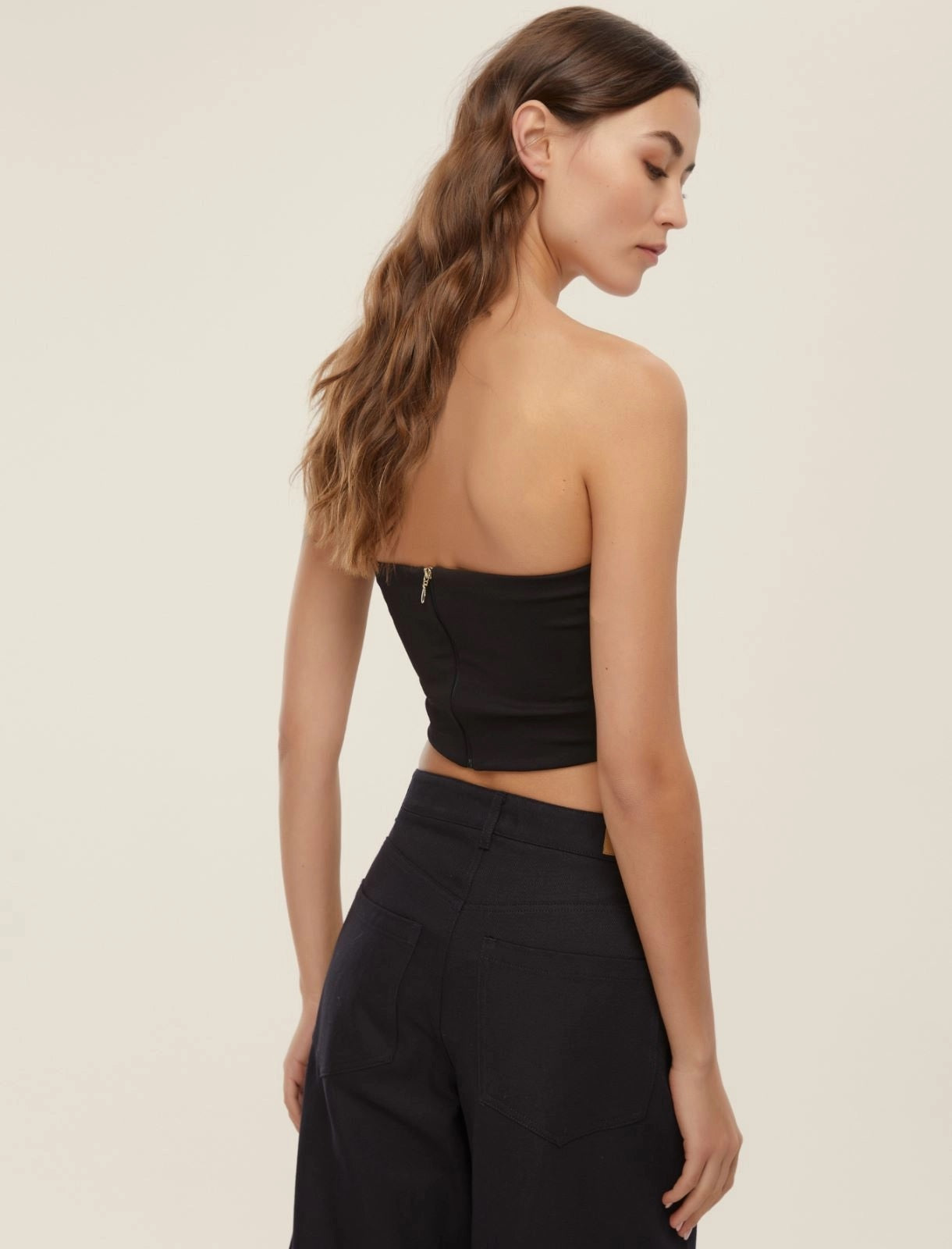 Top bustier "Vagone" Nero in Jersey Stretch con Scollo a Cuore
