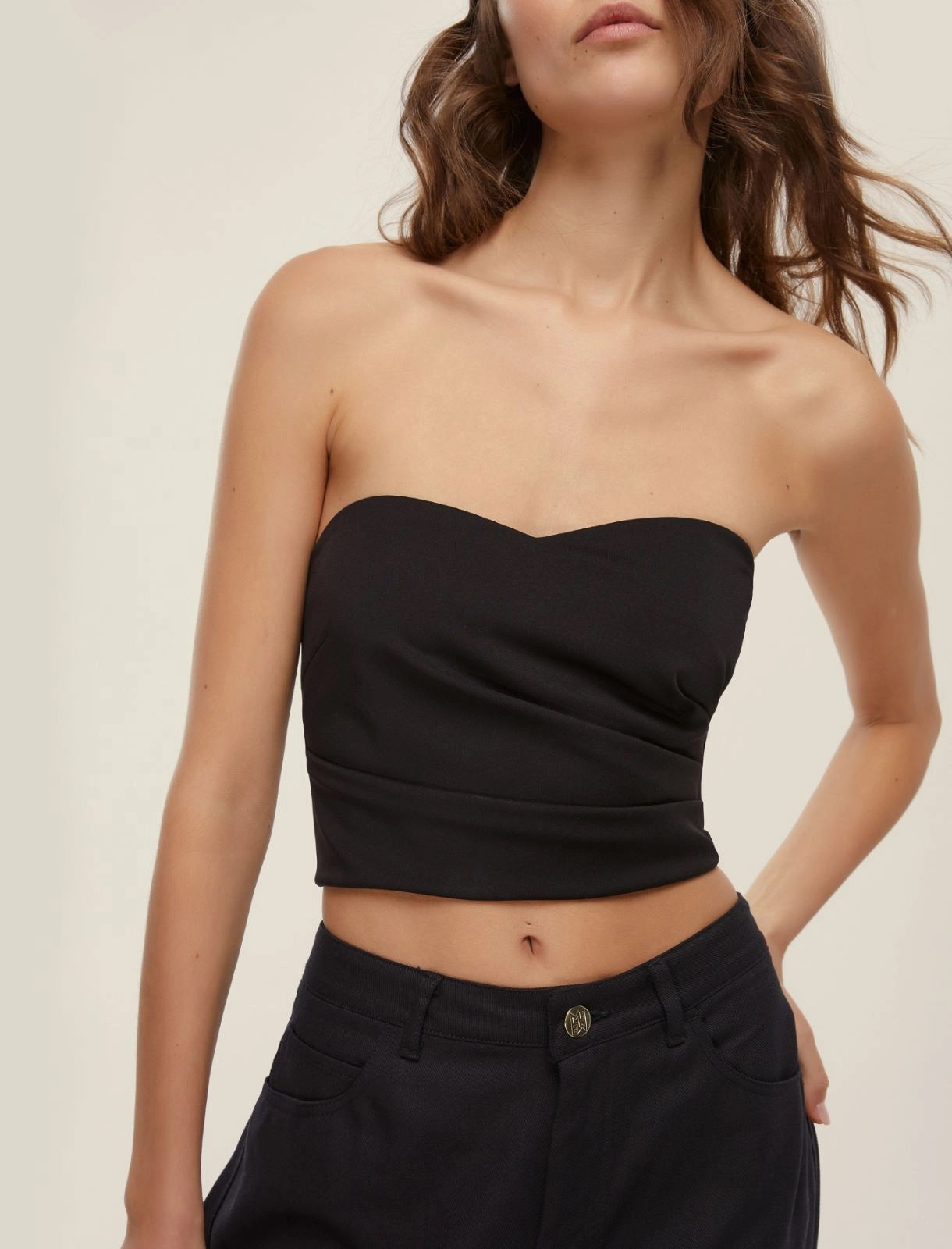 Top bustier "Vagone" Nero in Jersey Stretch con Scollo a Cuore
