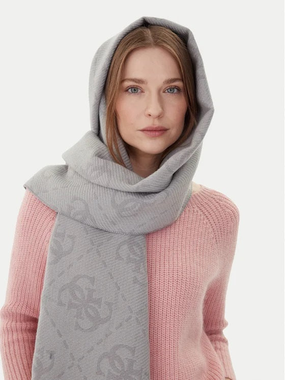 Sciarpa "Mogly " grigia con Monogram All-Over e Frange