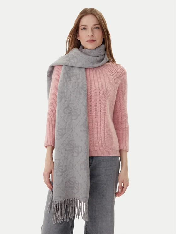 Sciarpa "Mogly " grigia con Monogram All-Over e Frange