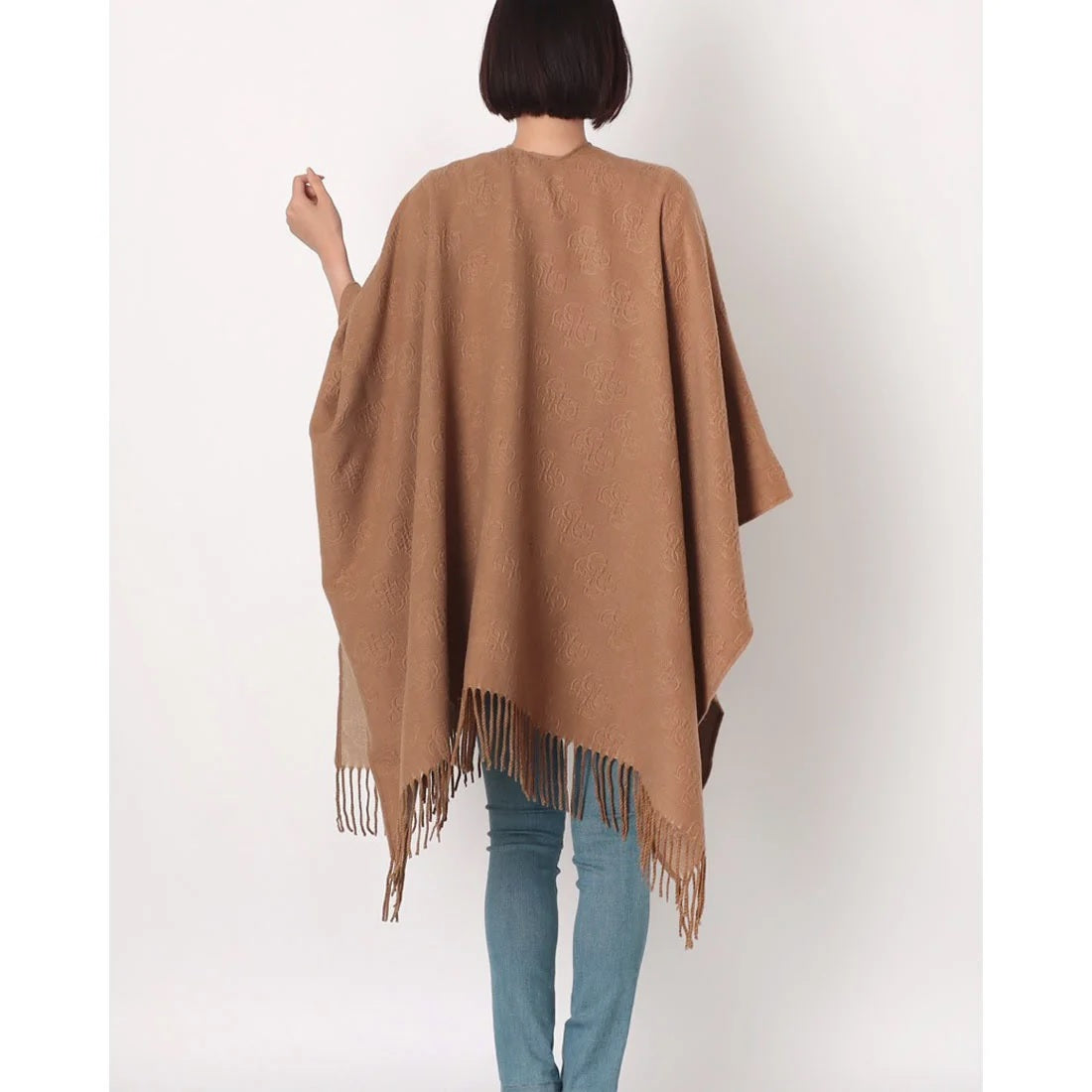 Mantella Donna Beige con Frange e Logo in Rilievo