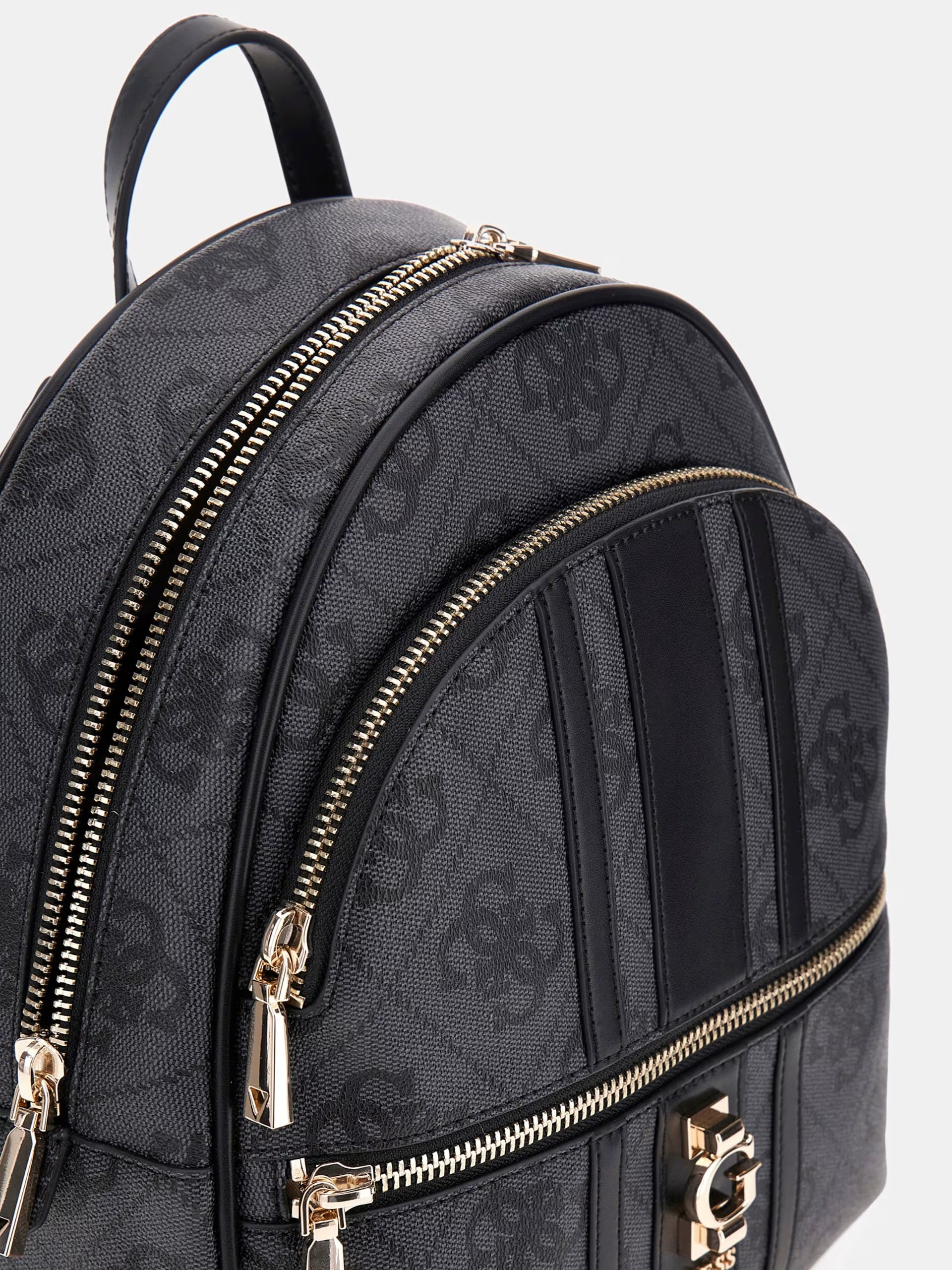 Zaino "Erenia 4G" Nero in Similpelle con Logo All-Over e Dettagli Oro