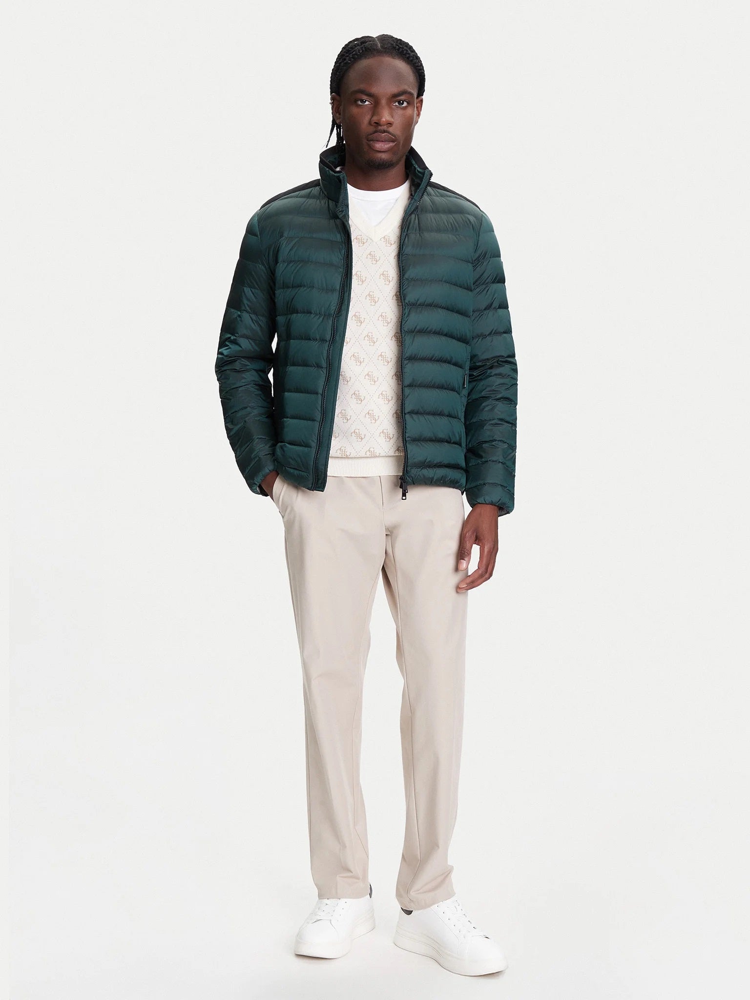 Piumino Verde Regular Fit con Zip e Imbottitura certificata RDS