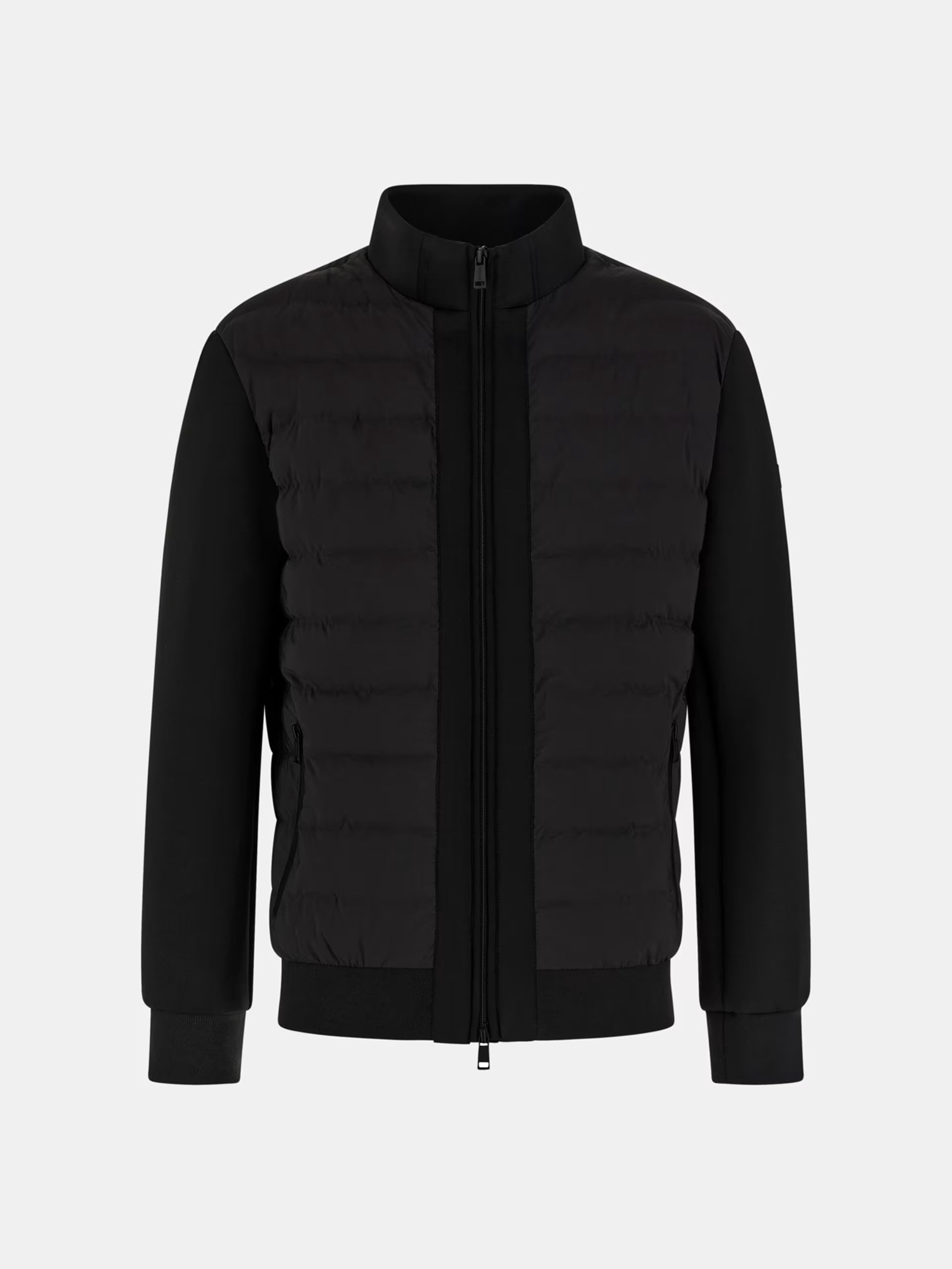 Piumino Nero in Scuba Tech Stretch Slim Fit con Zip e Collo Alto