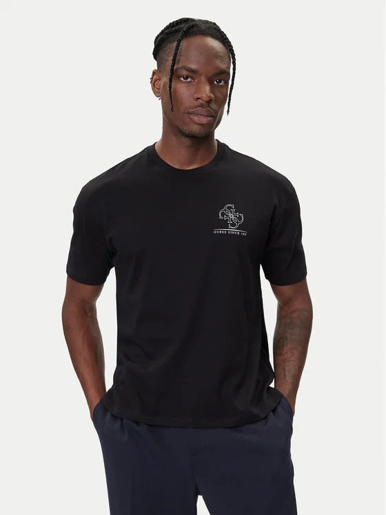 T-shirt Nera da Uomo in Cotone con Maxi Logo bianco
