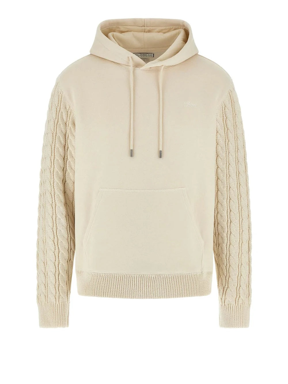 Felpa Guess "Contrast Sleeves Hoodie" Beige con Cappuccio