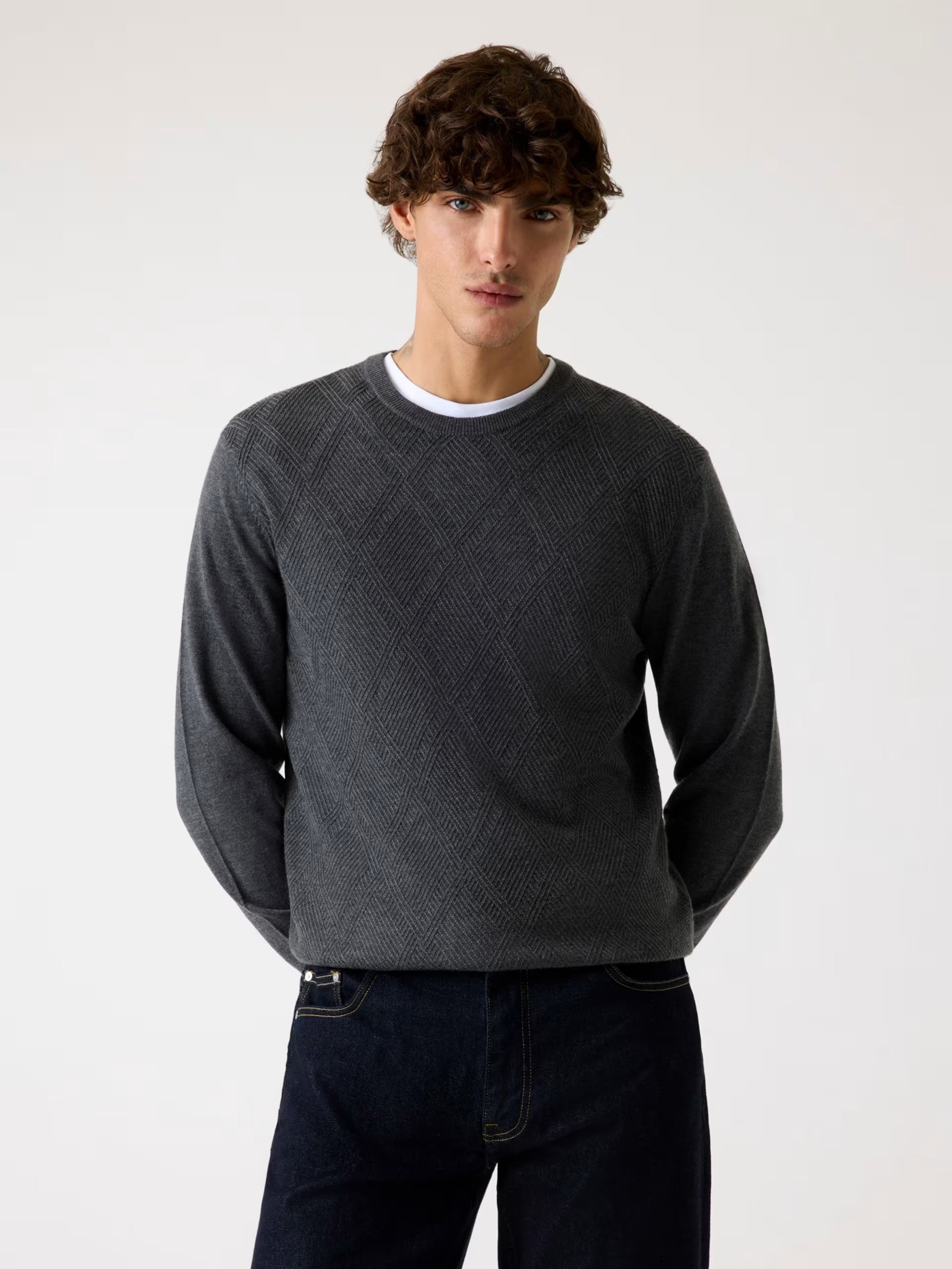Maglione Uomo "Jamaar" Grigio con Fantasia a Rombi in Misto Lana