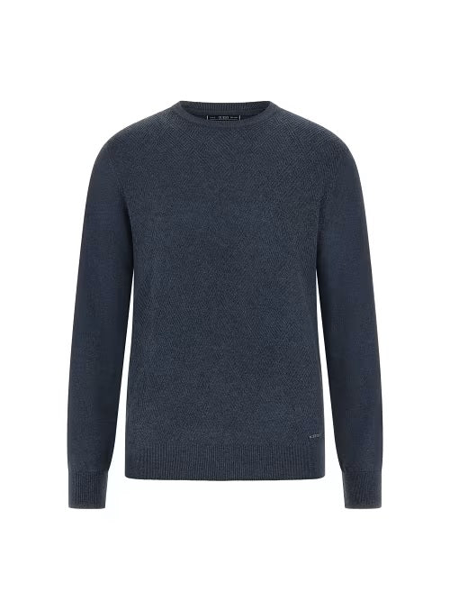 Maglione Uomo "Jamaar" Blu con Fantasia a Rombi in Misto Lana