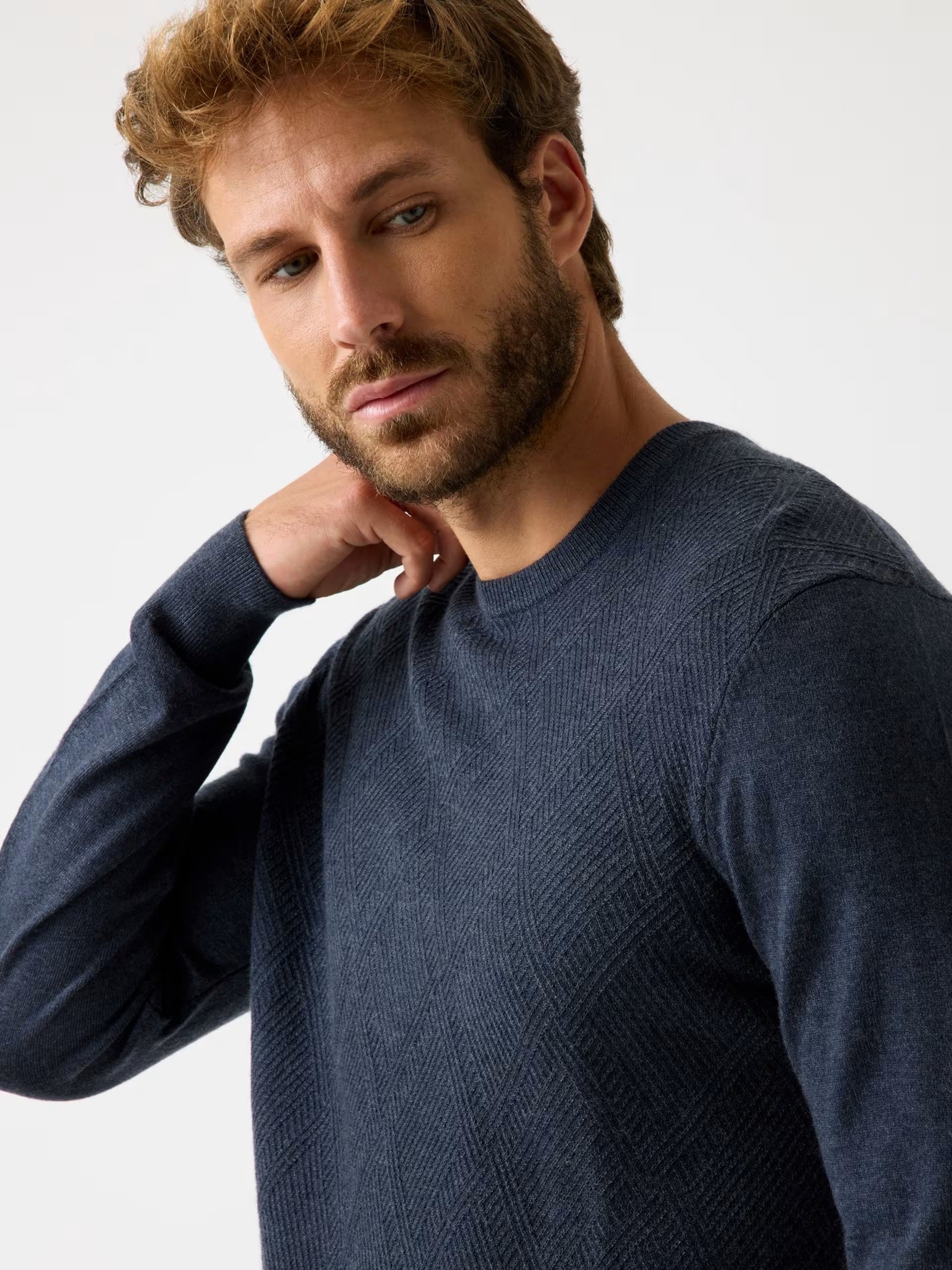 Maglione Uomo "Jamaar" Blu con Fantasia a Rombi in Misto Lana