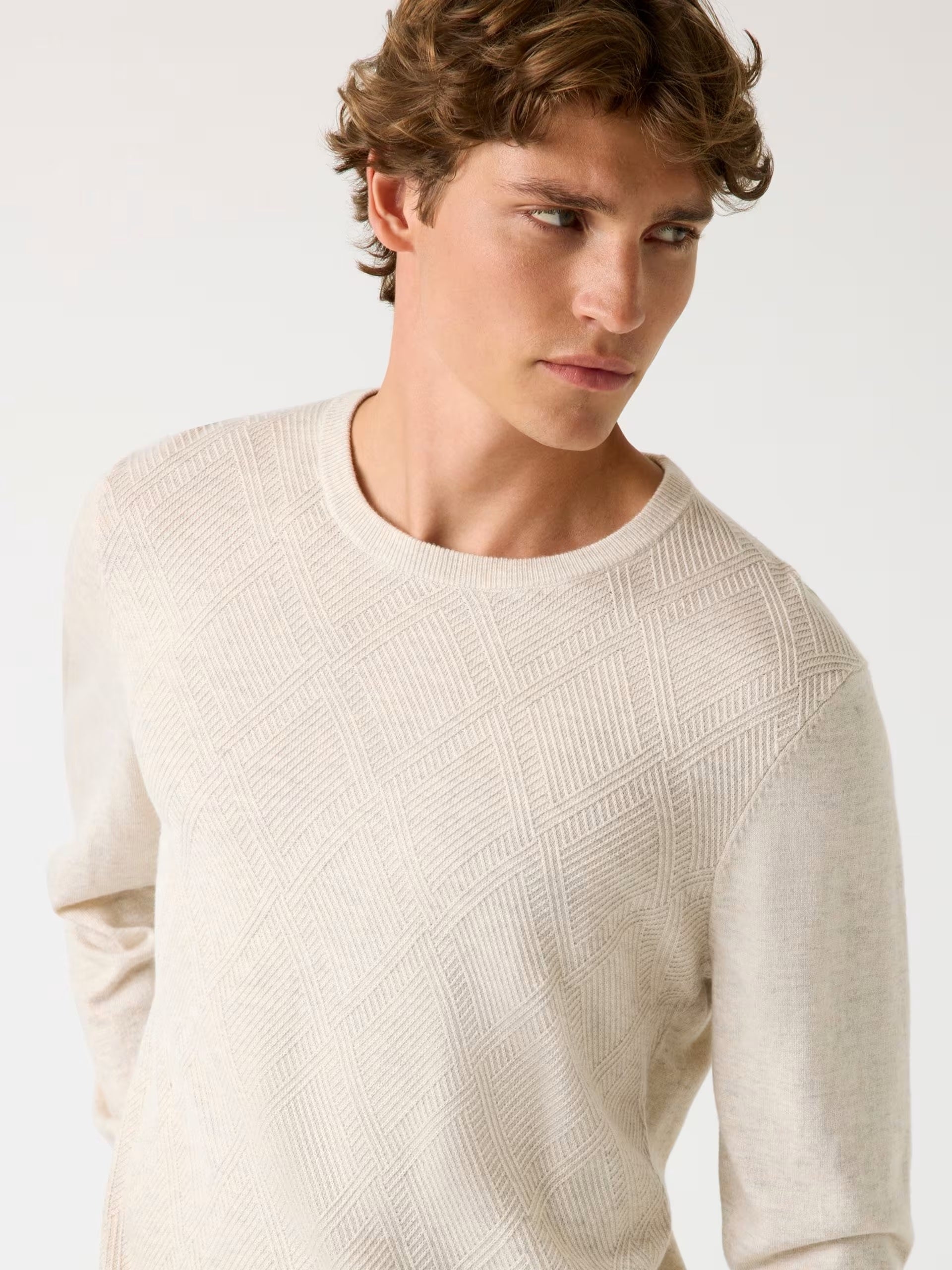 Maglione Uomo "Jamaar" sabbia con Fantasia a Rombi in Misto Lana