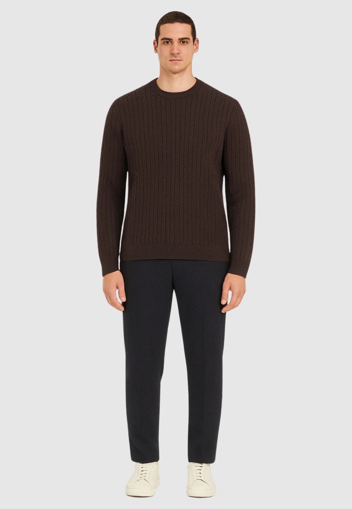 Maglione Marrone "LS Ivan Chevron" Girocollo con Motivo Chevron