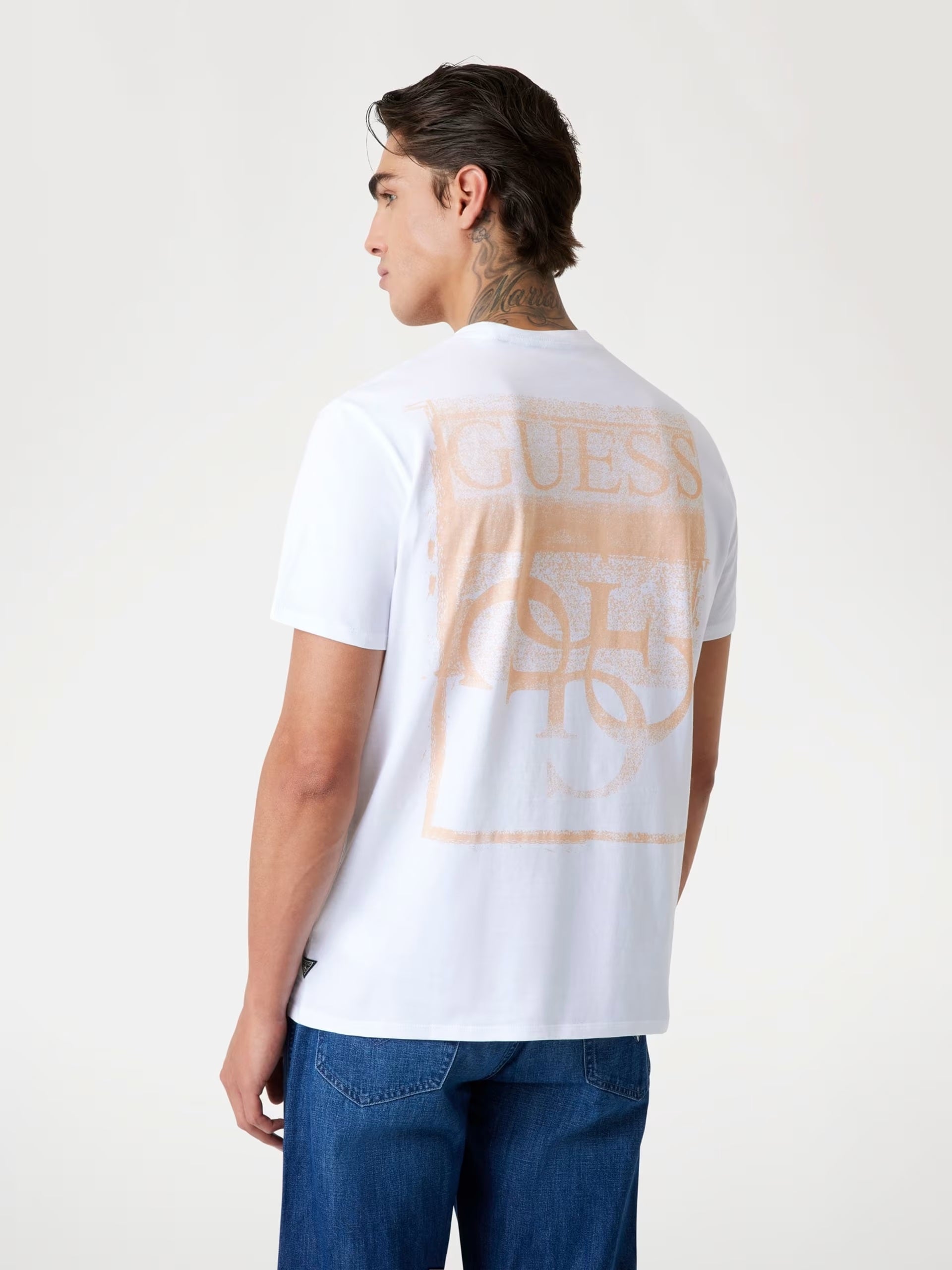 T-shirt Bianca con Logo Oversize arancione sul Retro