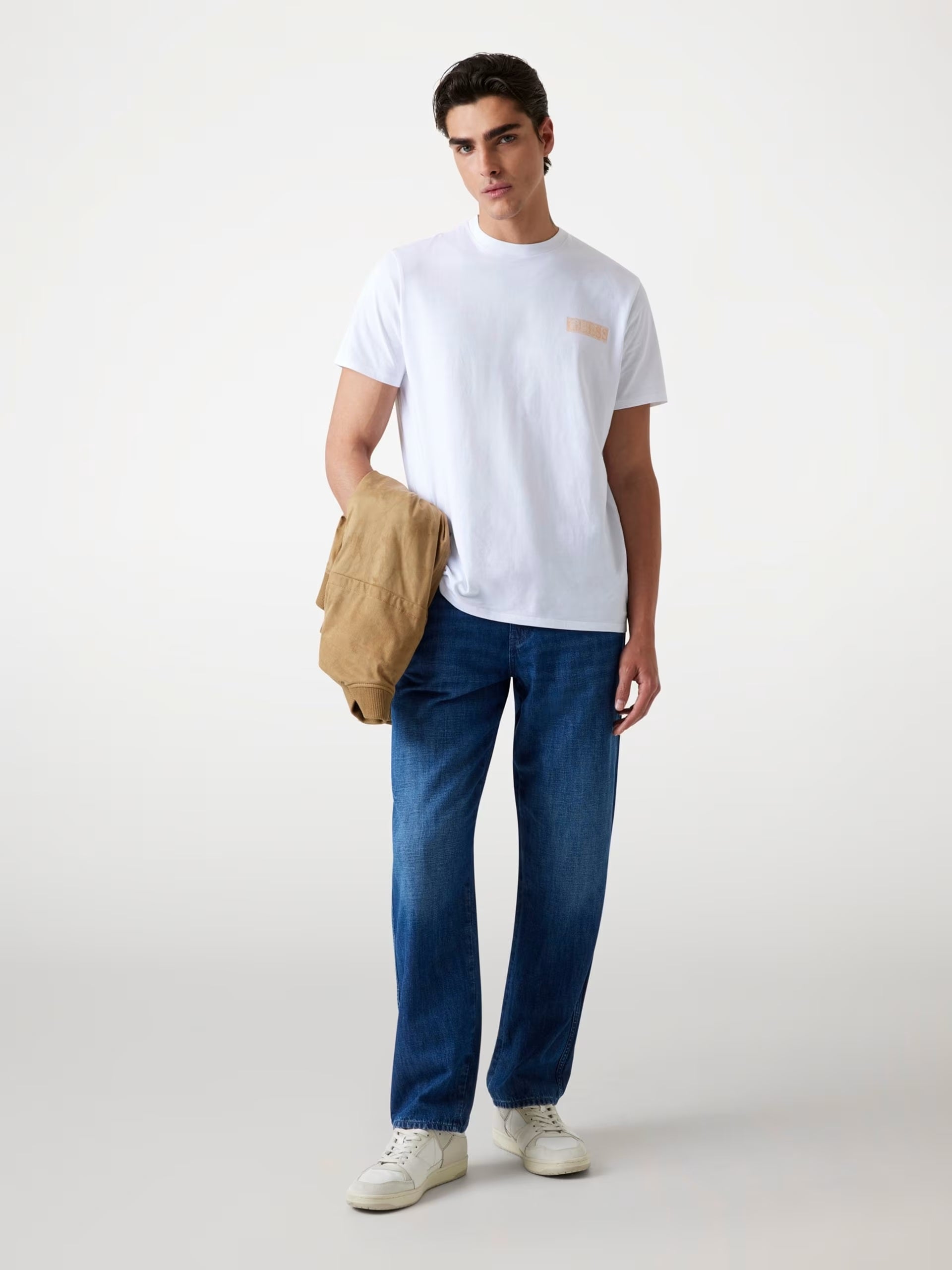 T-shirt Bianca con Logo Oversize arancione sul Retro