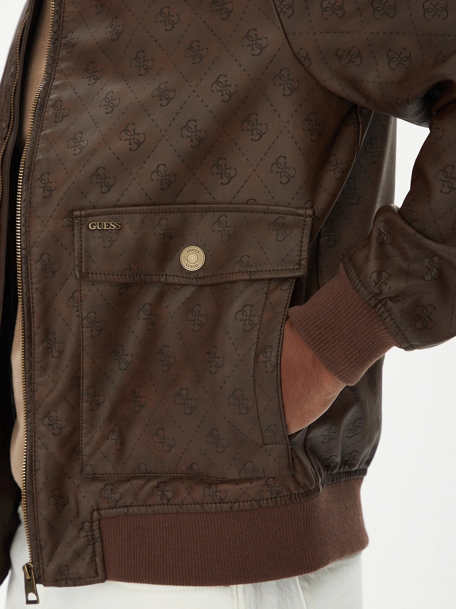 Giubbino Marrone in Similpelle con Monogram e Vestibilità Regular