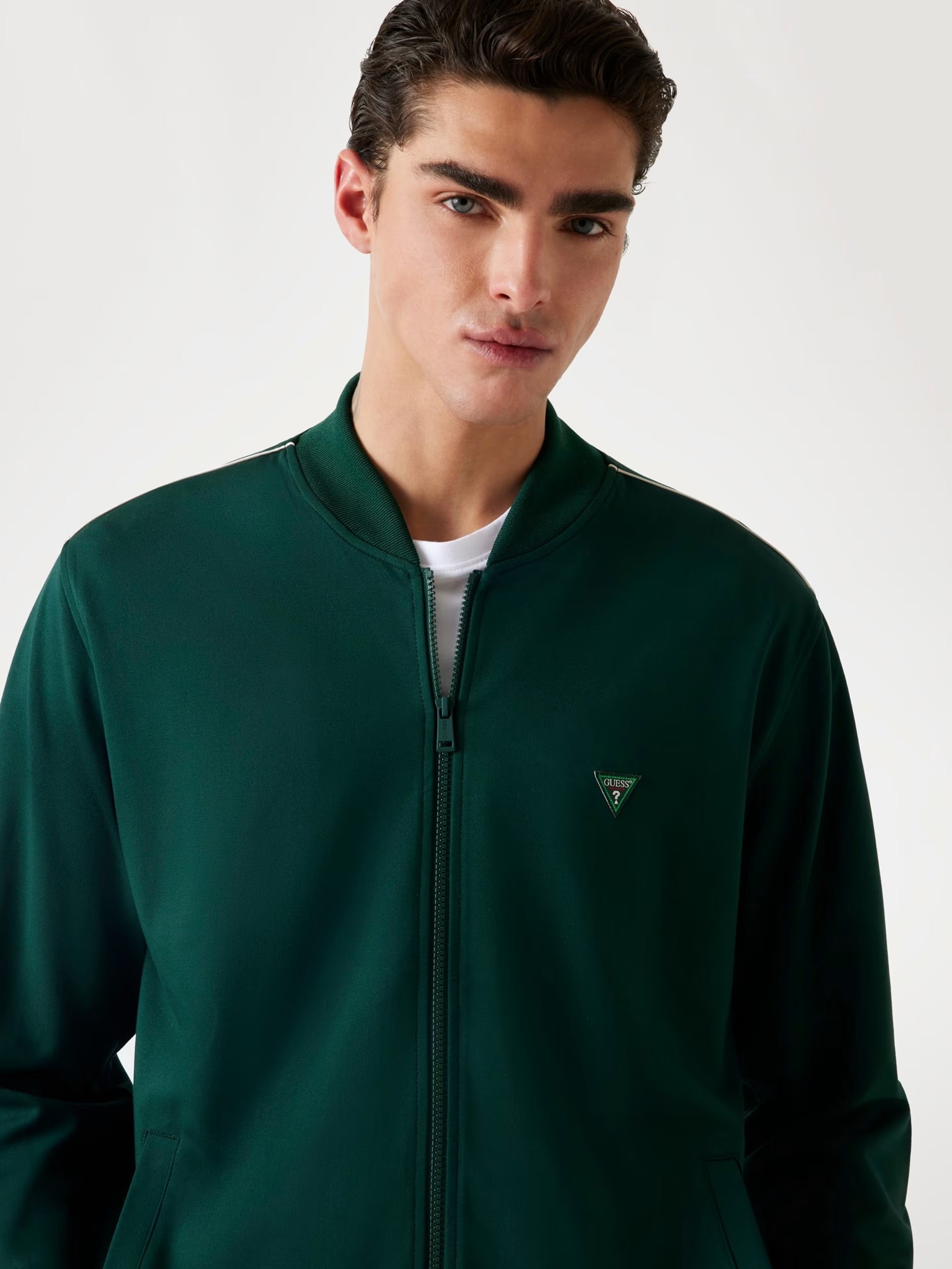 Felpa "Monaco Ponte" Verde con Zip Integrale e Collo in Piedi