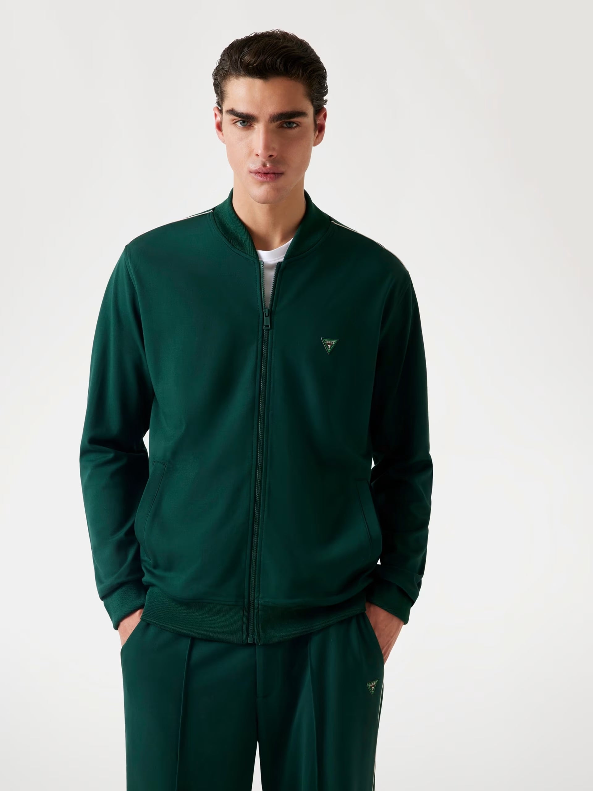 Felpa "Monaco Ponte" Verde con Zip Integrale e Collo in Piedi