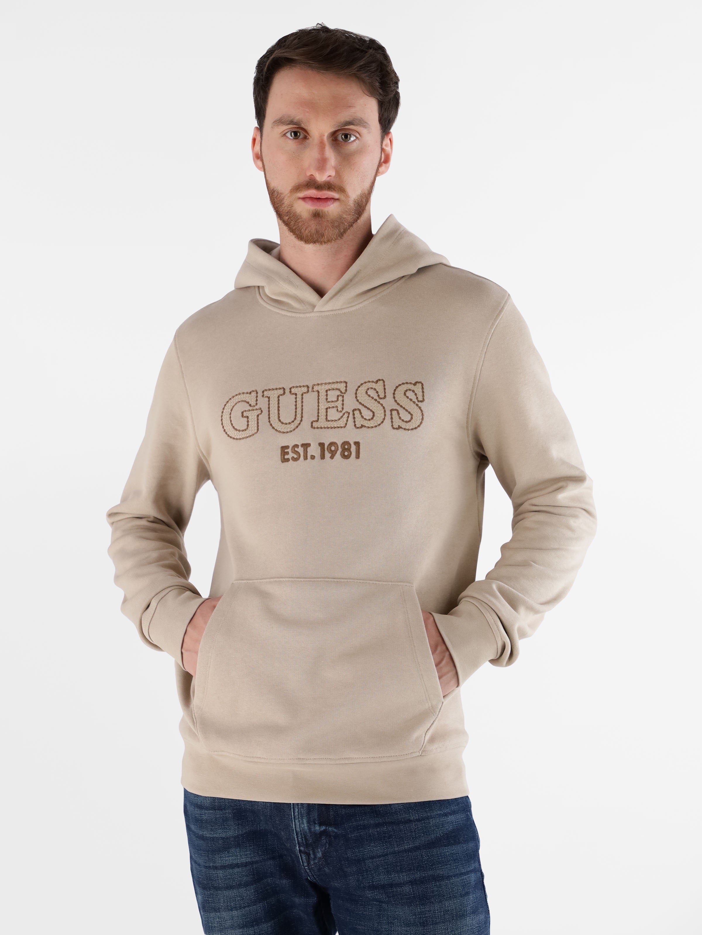 Felpa con Cappuccio "Beau" Beige con Logo Ricamato