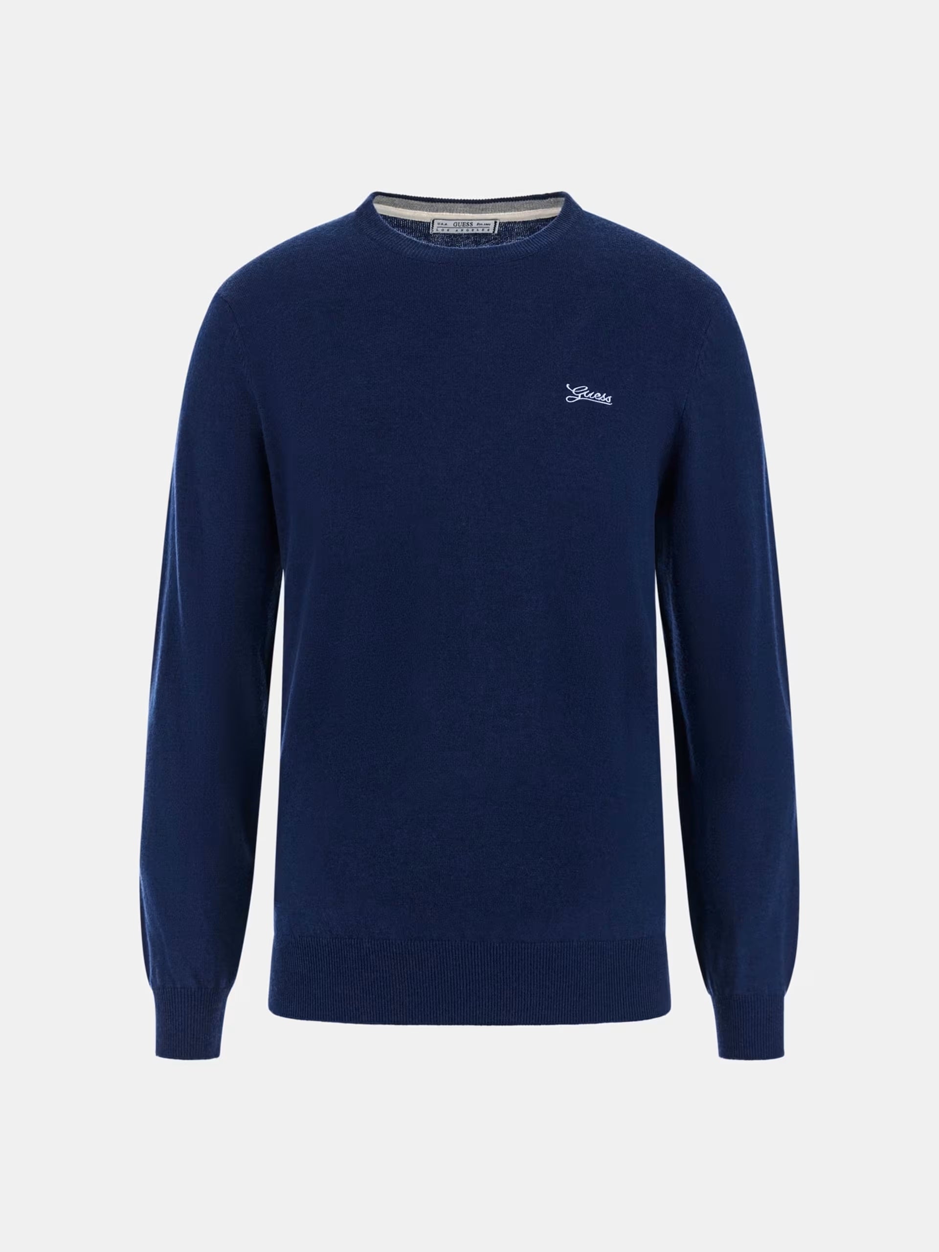 Maglione Blu "Daniel" in Seta-Lana con Girocollo e Logo Guess bianco
