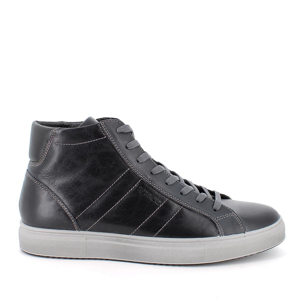 Sneakers alta blu in pelle con zip laterale e suola in memory foam