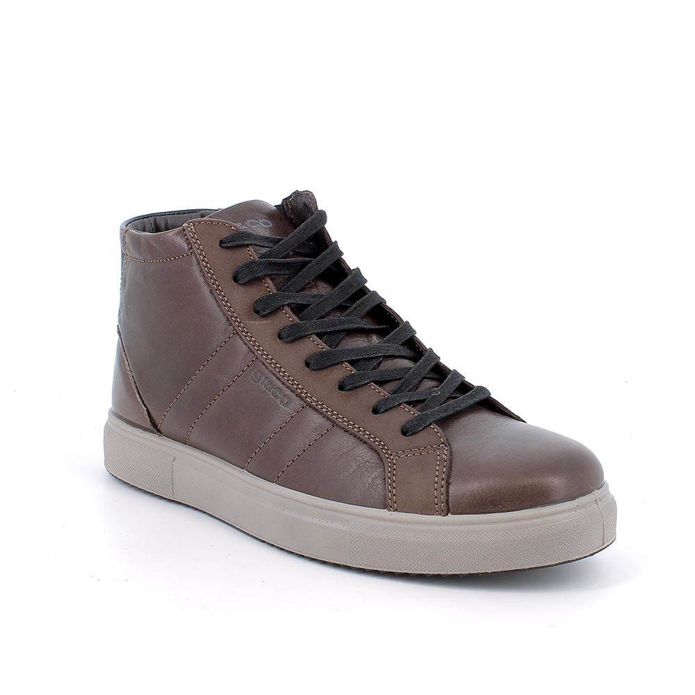 Sneakers alte marrone in pelle con zip laterale e suola in memory foam