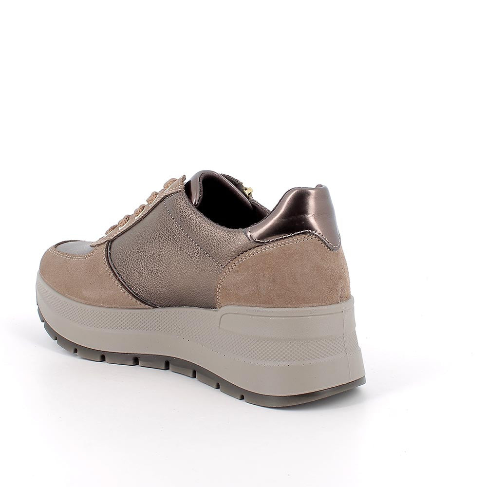 Sneakers marroni in pelle laminata/scamosciata con zip laterale