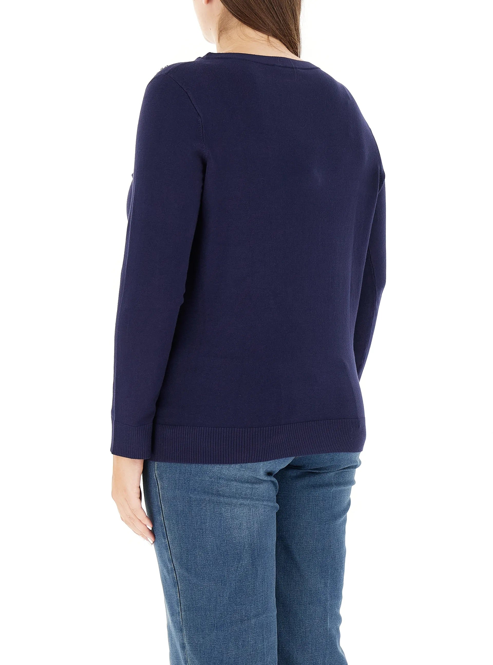 Maglia Ricamata a Mano Blu in Viscosa Soft Touch con Perline