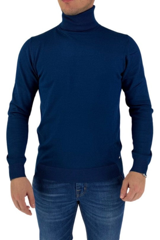 Dolcevita blu in Misto Viscosa Finezza 12 con Polsini ed Elastico