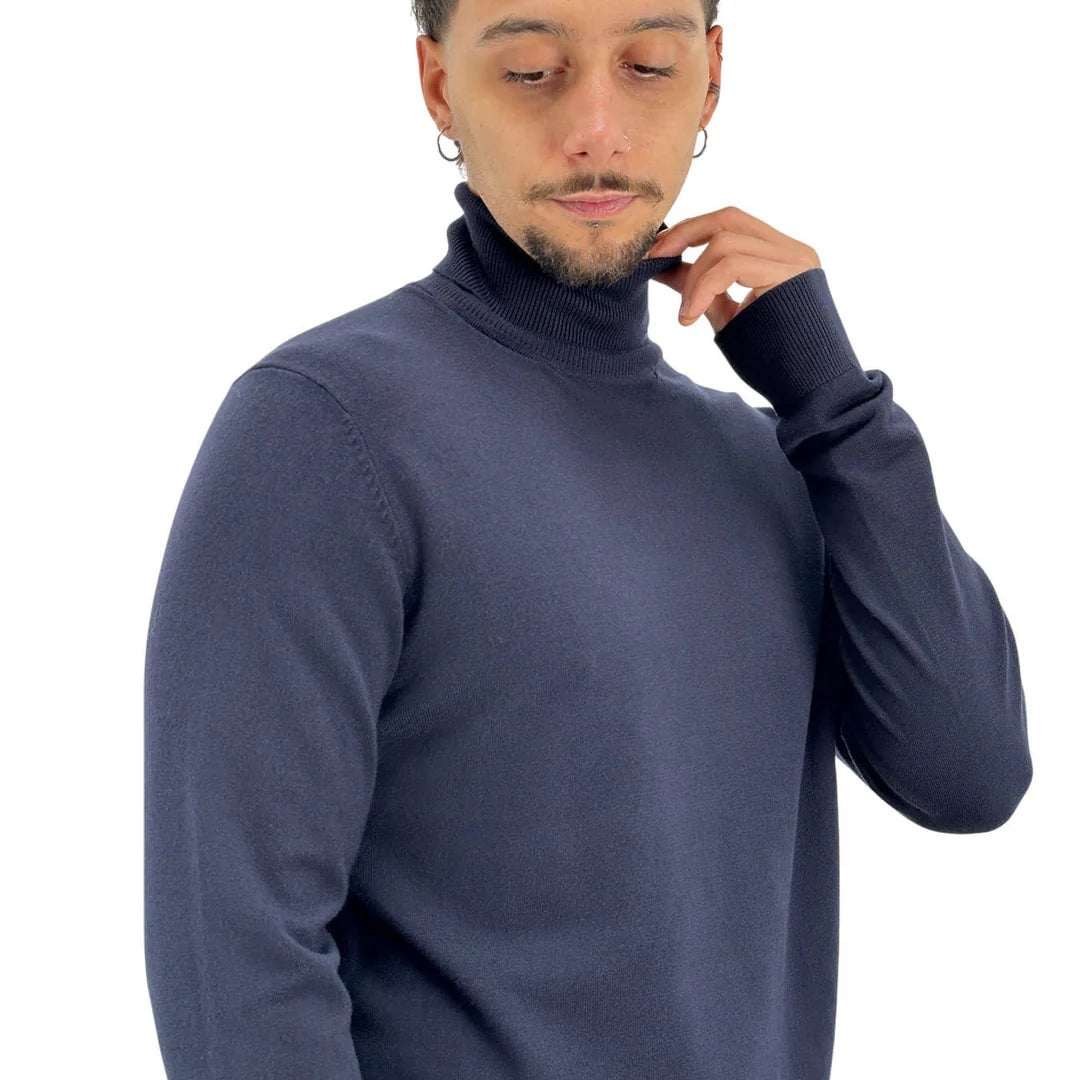 Dolcevita blu in Misto Viscosa Finezza 12 con Polsini ed Elastico