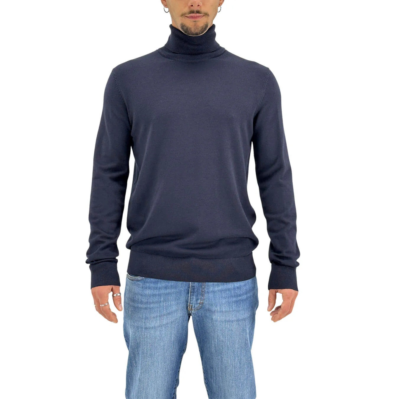 Dolcevita blu in Misto Viscosa Finezza 12 con Polsini ed Elastico