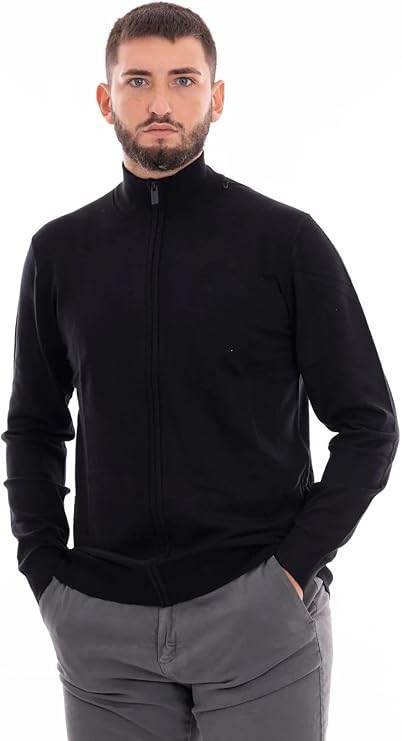 Maglia con zip da uomo nero in filato finezza 12 Viscose Blend