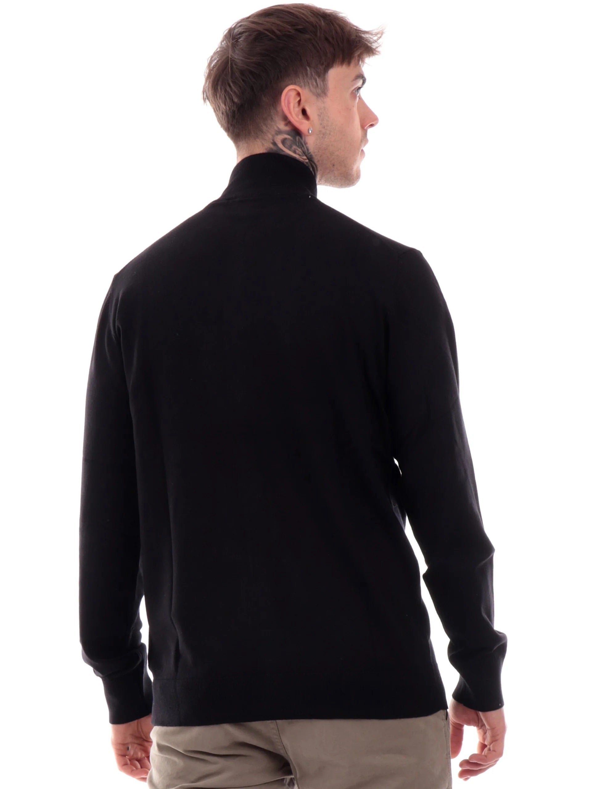 Maglia con zip da uomo nero in filato finezza 12 Viscose Blend
