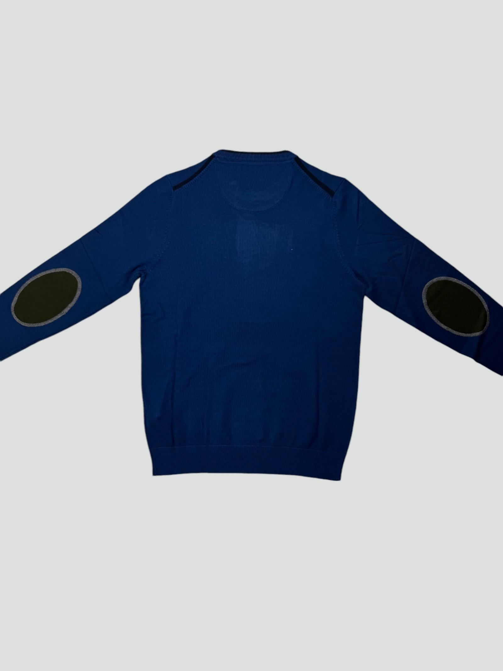 Maglioncino girocollo da uomo denim con toppe a contrasto