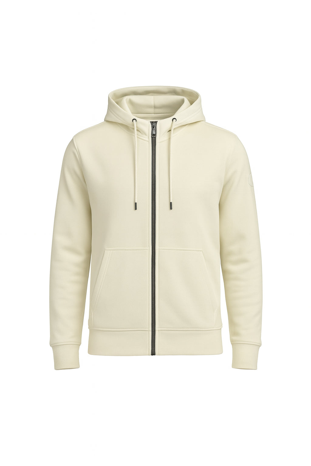 Felpa con cappuccio da uomo beige con zip e tasche frontali