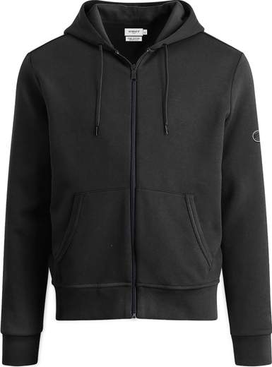 Felpa con cappuccio da uomo nera con zip e tasche frontali