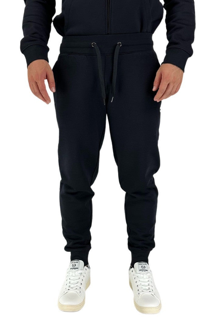Pantaloni tuta da uomo blu con patch gommata e fondo elasticizzato