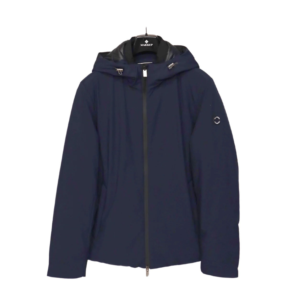 Giubbino termico da uomo blu con cappuccio fisso e zip termosaldata