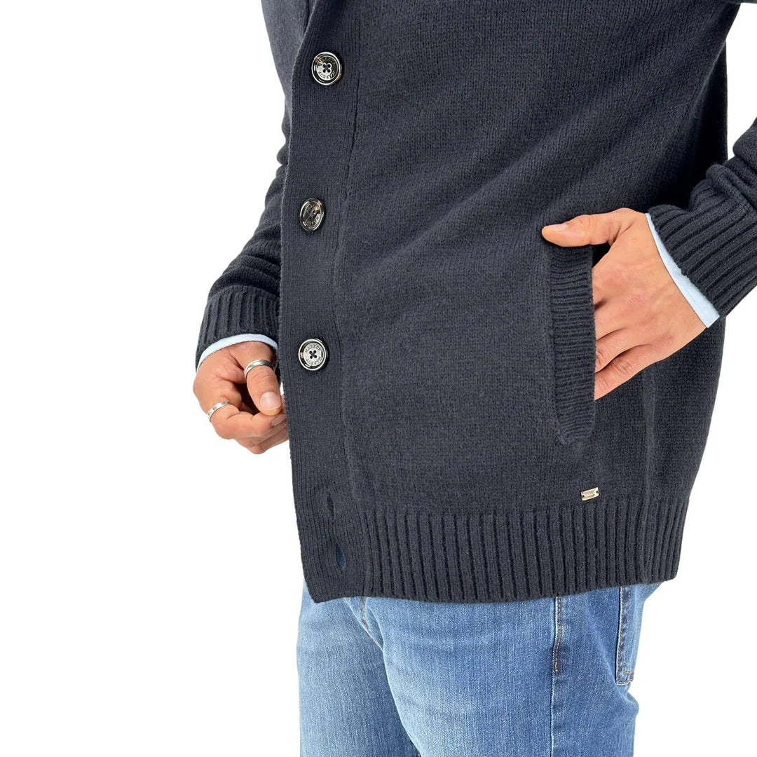 Cardigan da uomo blu con bottoni in maglia finezza 7 Markup