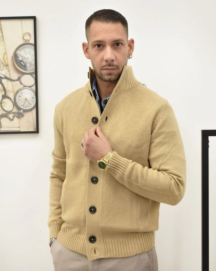 Cardigan da uomo cammello con bottoni in maglia finezza 7 Markup