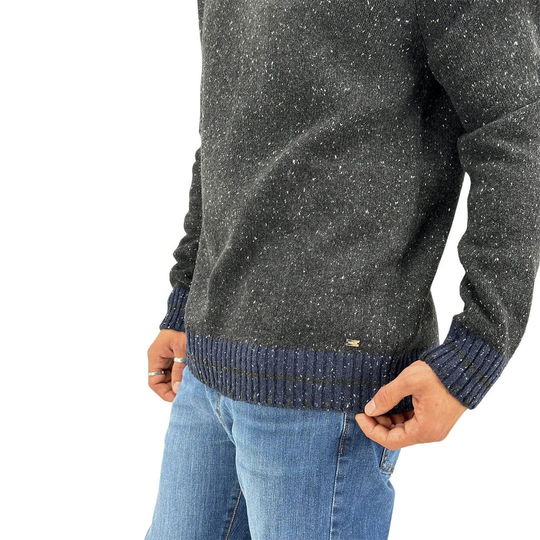 Maglia da uomo antracite in filato bottonato con contrasti e toppe