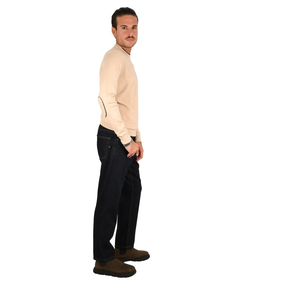 Maglia da uomo beige in viscosa punto riso finezza 12