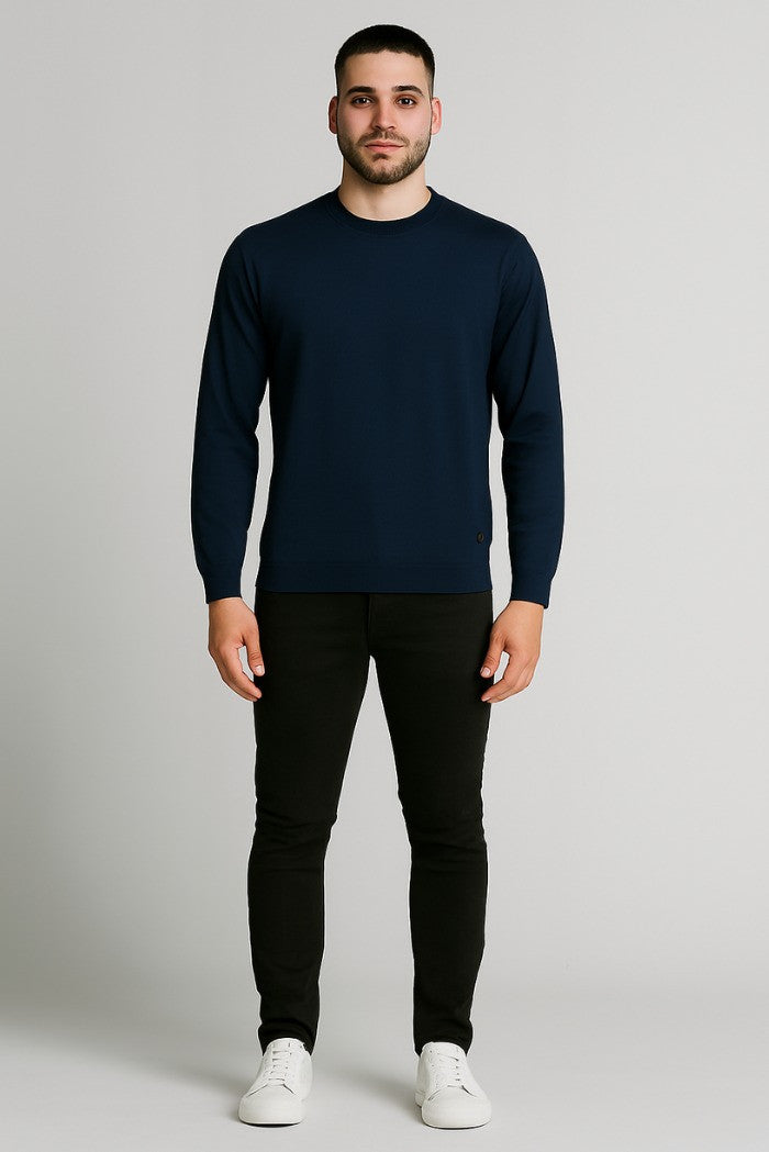 Maglia da uomo blu in viscosa punto riso finezza 12
