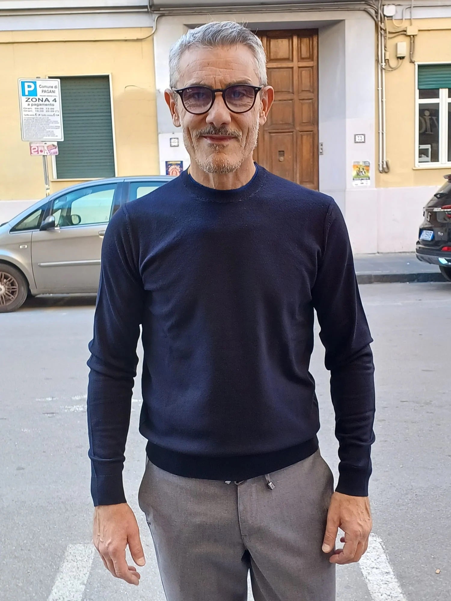 Maglia da uomo blu in viscosa punto riso finezza 12
