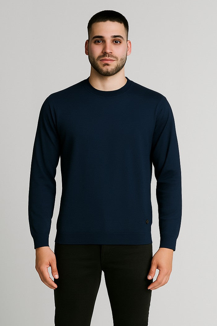 Maglia da uomo blu in viscosa punto riso finezza 12