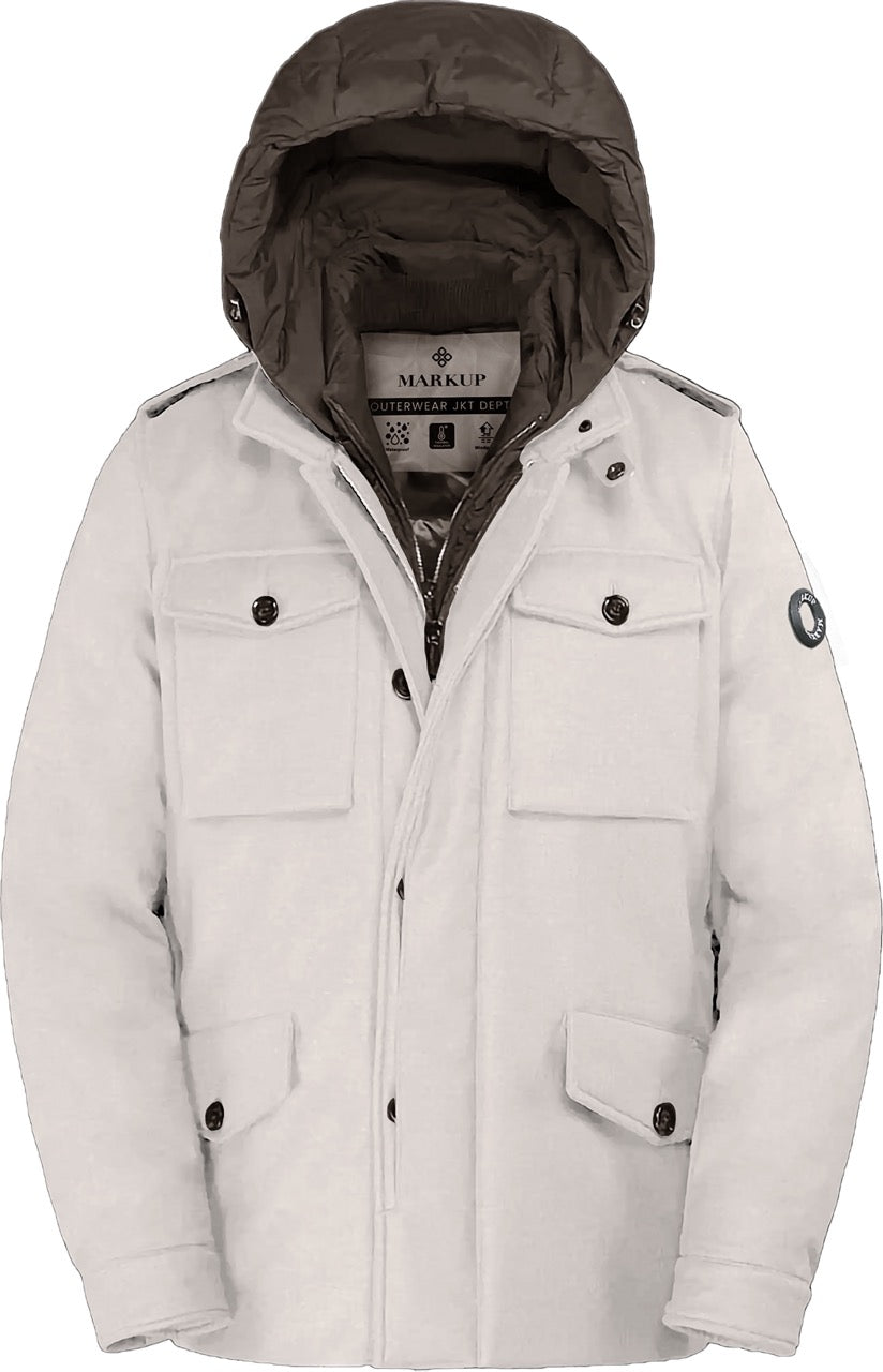 Field Jacket bianca in microfibra con pettorina interna e cappuccio