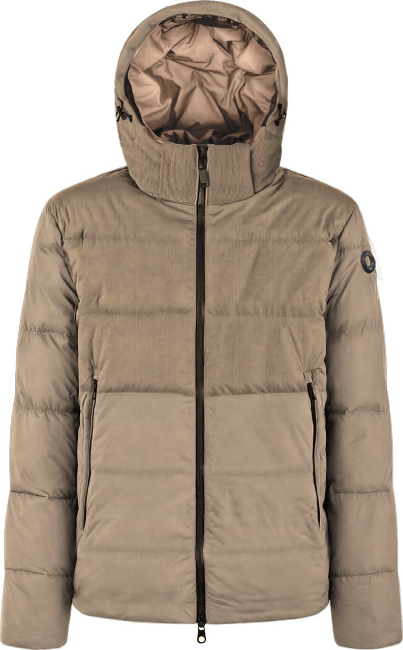 Giubbino uomo beige con cappuccio in microfibra e velluto a coste